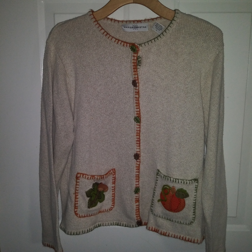 Pumpkin Patch Fall Embroidered Sweater Large - image 4
